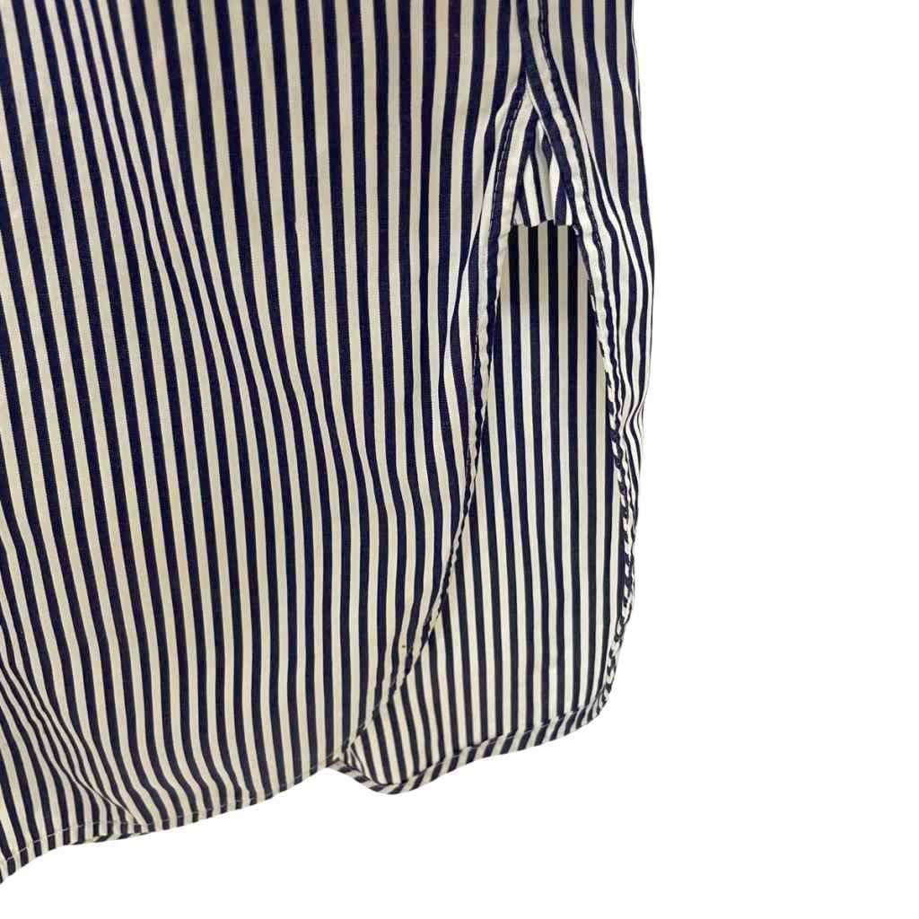 【中古】セリーヌ CELINE ストライプ シャツ ブラウス 比翼ボタン サイドスリット 長袖 38 紺 ネイビー ☆AA★ セリーヌ CELINE ストライプ シャツ ブラウス 比翼ボタン サイド