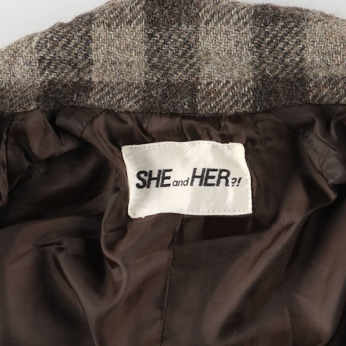 高品質 古着 SHE and HER チェック柄 ウールハーフコート レディースM  