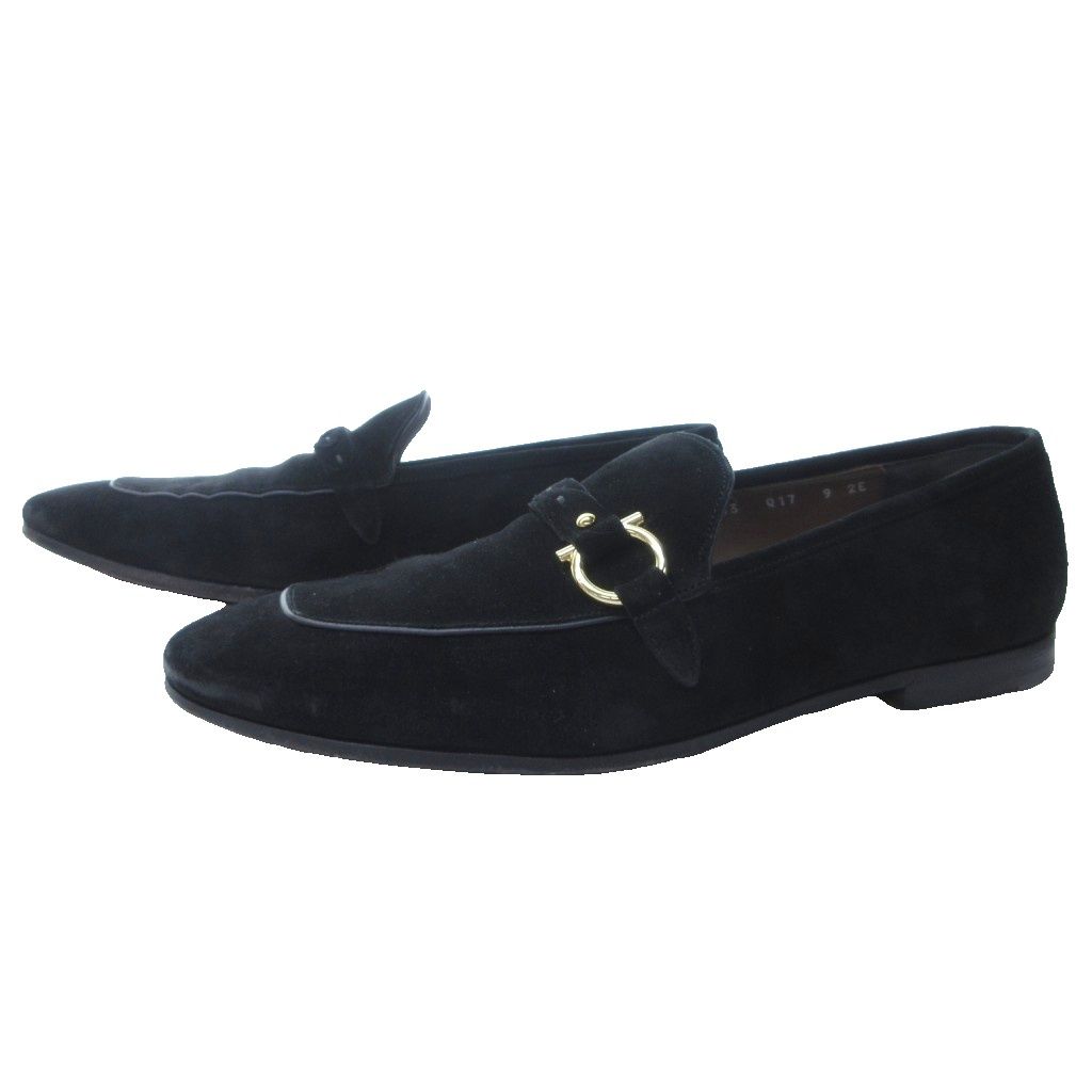 サルヴァトーレフェラガモ Salvatore Ferragamo スエードローファー スリッポン スクエアトゥ 黒 ブラック 9 約27cm