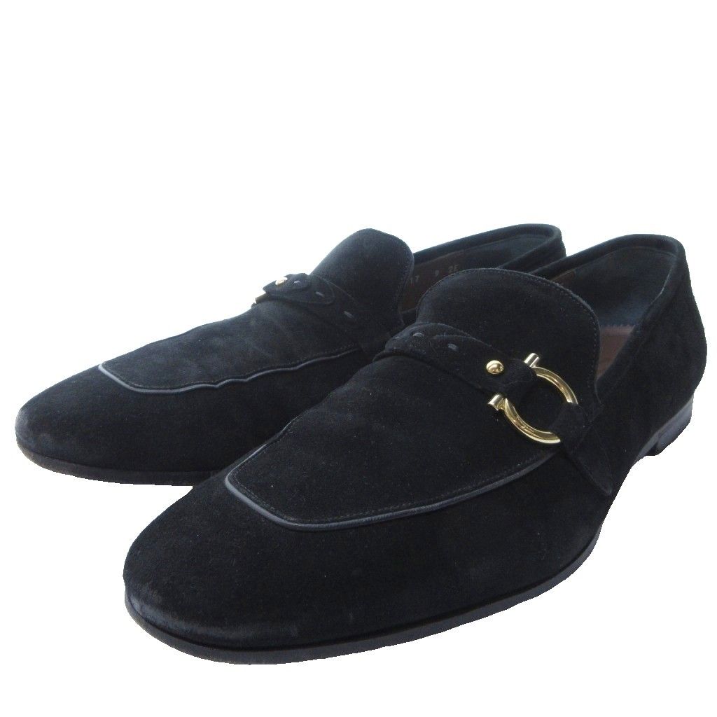 サルヴァトーレフェラガモ Salvatore Ferragamo スエードローファー スリッポン スクエアトゥ 黒 ブラック 9 約27cm