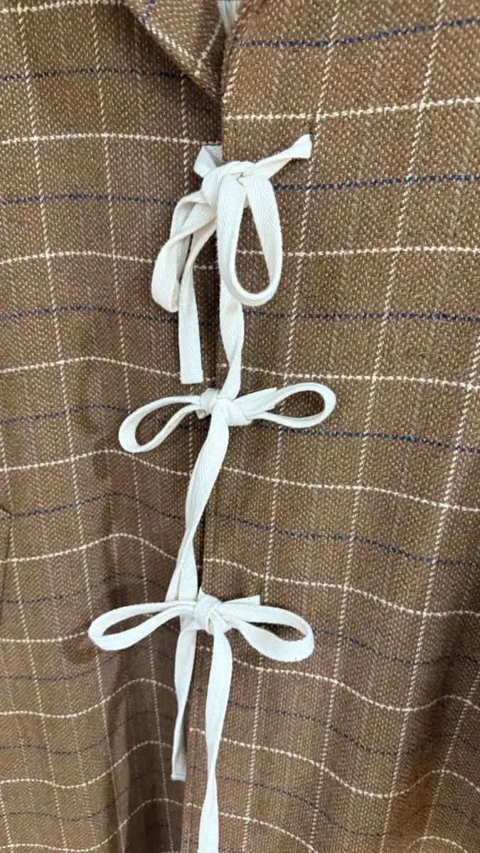ヌル ブラウン チェック リボン結び コート
