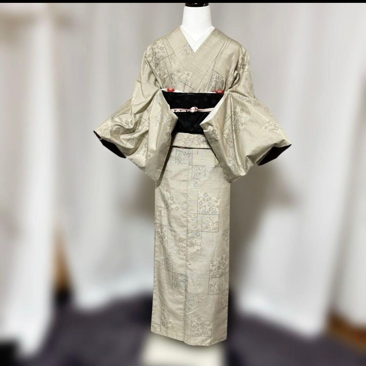 袷 大島紬 小紋 フルセット 正絹名古屋帯 白大島紬 Excellent Oshima Tsumugi Komon Kimono Full Set with Pure Silk Nagoya Obi White
