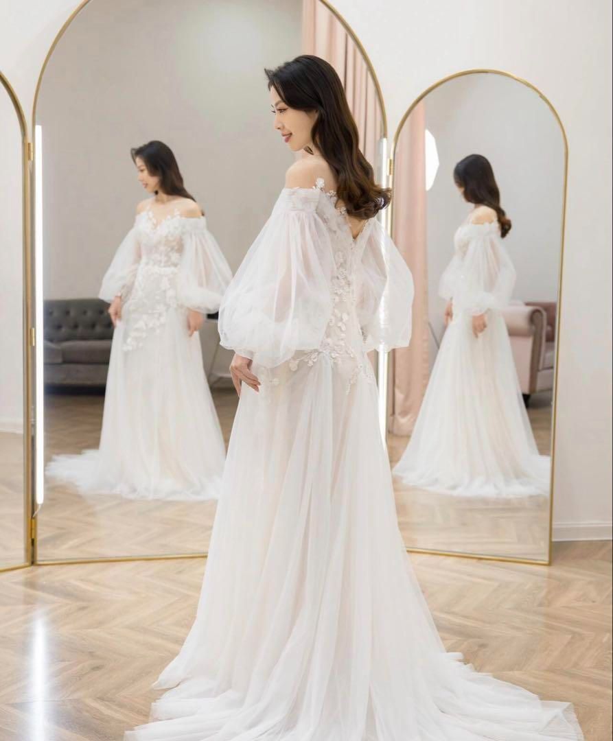 ウェディングドレス ガーデンウェディング 前撮り ボリュームスリーブ