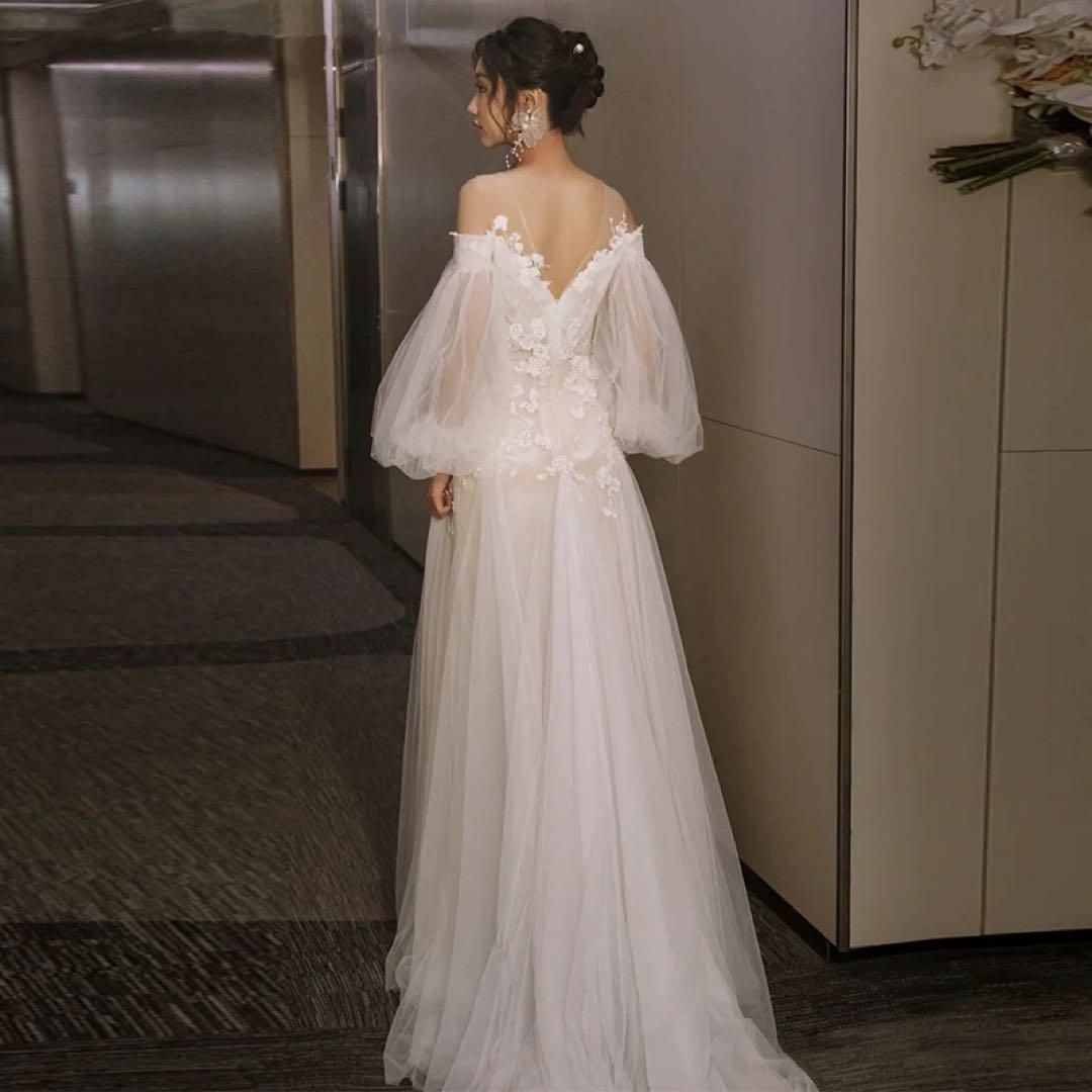 ウェディングドレス ガーデンウェディング 前撮り ボリュームスリーブ