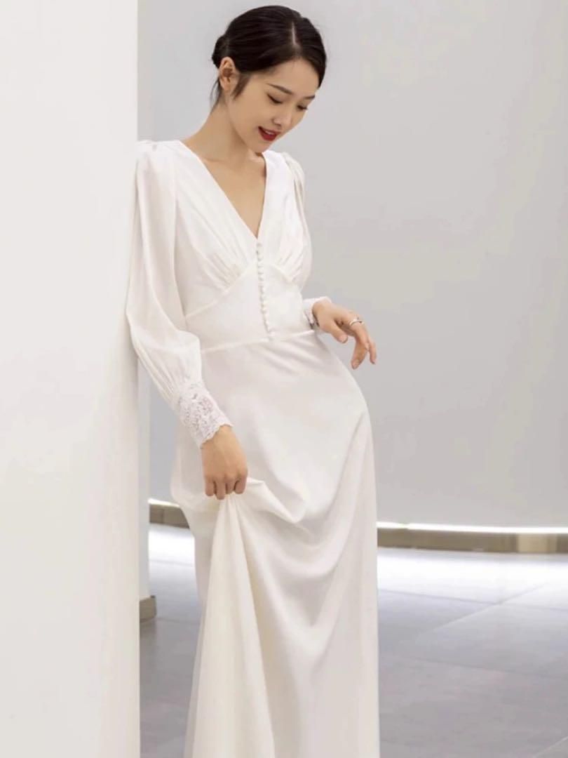 エレガントロングドレス 結婚式 パーティー背中美デザイン上品素材感