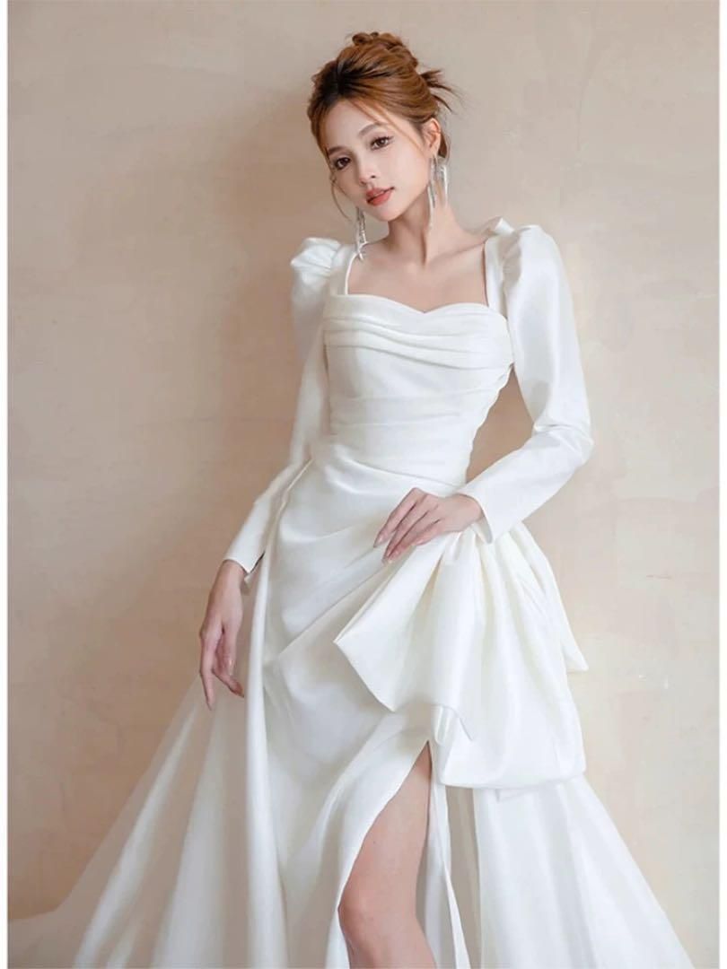 大きなリボンが ロングウェディングドレス 感