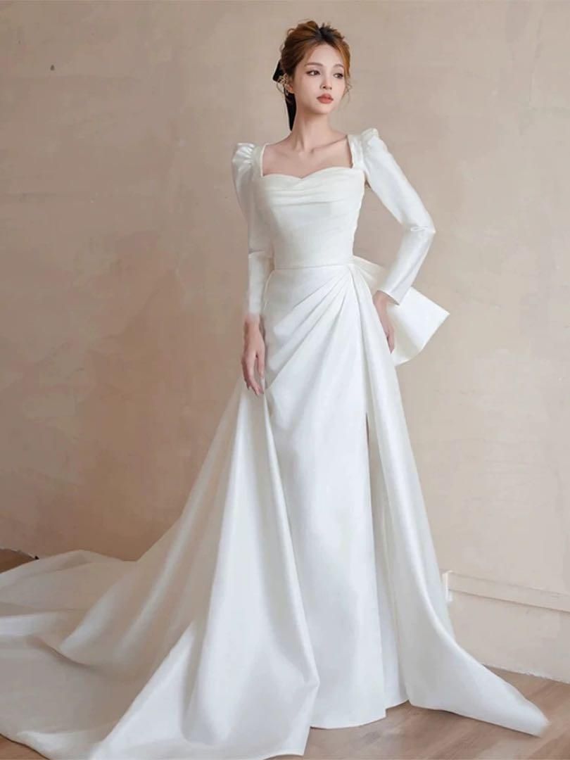 大きなリボンが ロングウェディングドレス 感