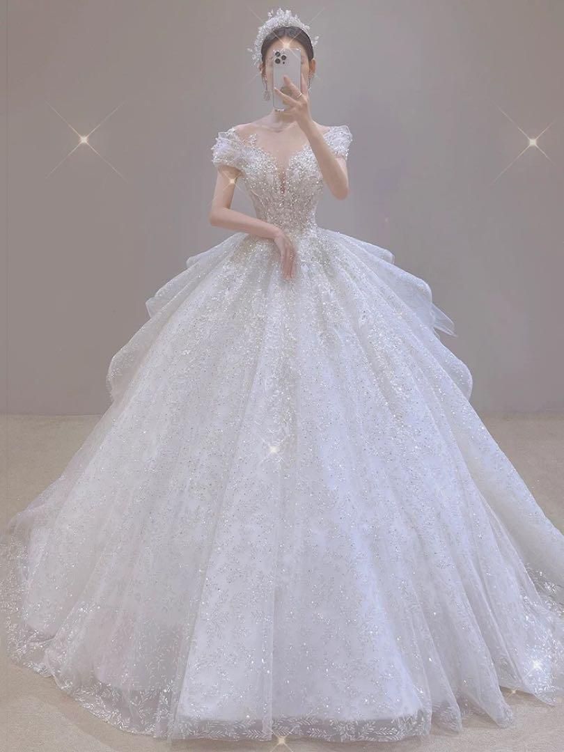 ウェディングドレス キラキラストーン&パール プリンセスライン