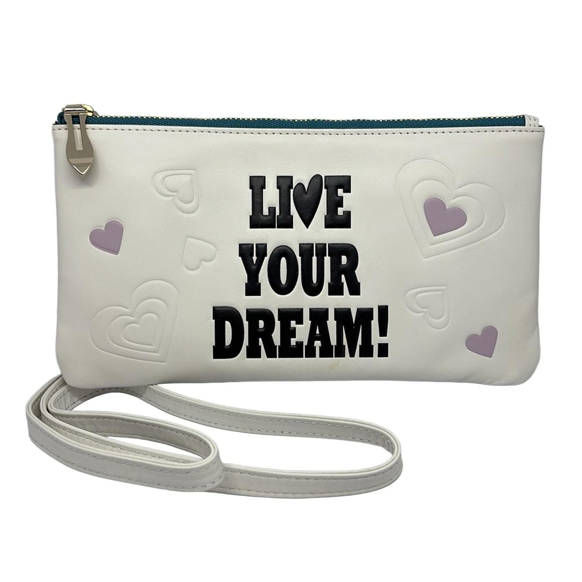 ANNA SUI アナスイ 財布 - 314454 白×黒×マルチ ショルダーウォレット 型押し加工 ハート レザー