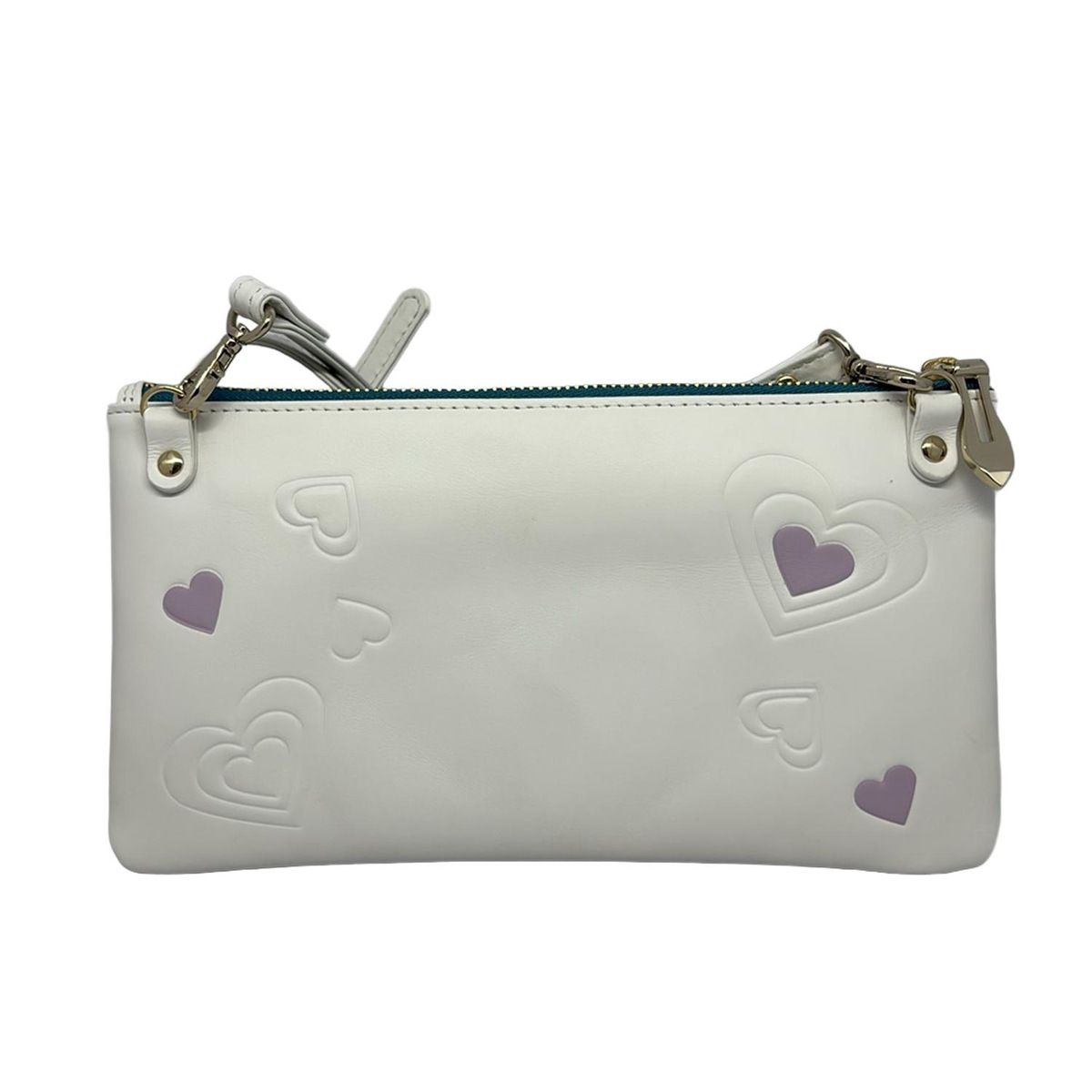 ANNA SUI アナスイ 財布 - 314454 白×黒×マルチ ショルダーウォレット 型押し加工 ハート レザー