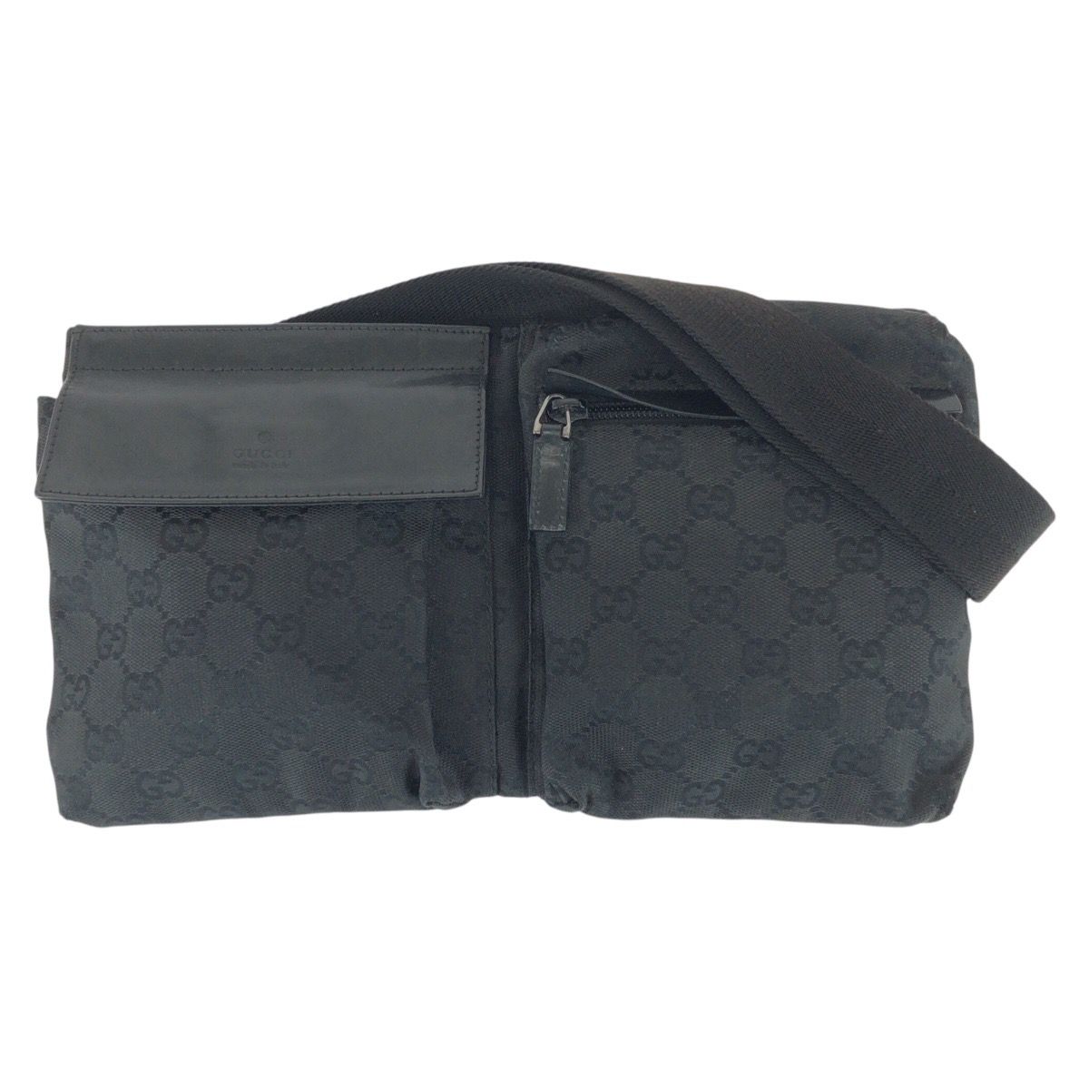 GUCCI グッチ ブラック 黒 シルバー金具 GGキャンバス レザー 28566 ボディバッグ ウエストバッグ レディース 505806