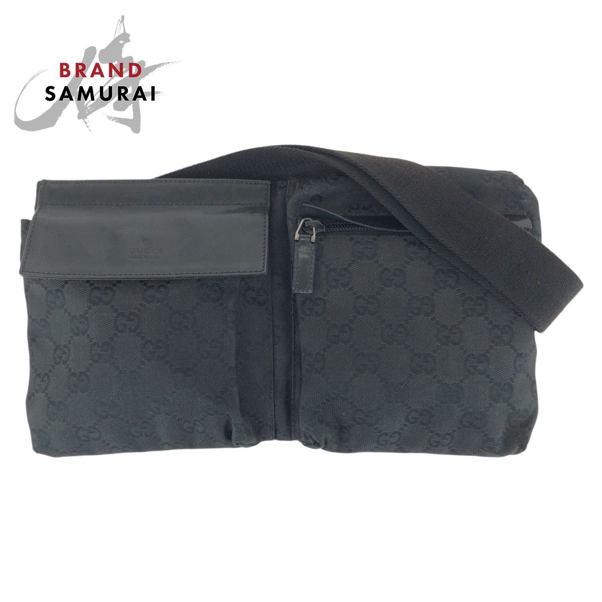 GUCCI グッチ ブラック 黒 シルバー金具 GGキャンバス レザー 28566 ボディバッグ ウエストバッグ レディース 505806