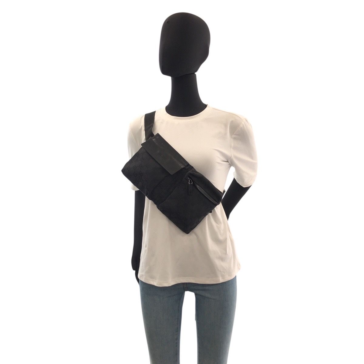  GUCCI グッチ ブラック 黒 シルバー金具 GGキャンバス レザー 28566 ボディバッグ ウエストバッグ レディース 505806 ボディバッグ ウエストポーチ バッグ