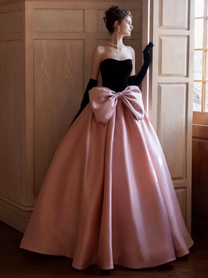 プリンセス気分 ロングドレス パーティー用 大きなリボンの華やかスタイル