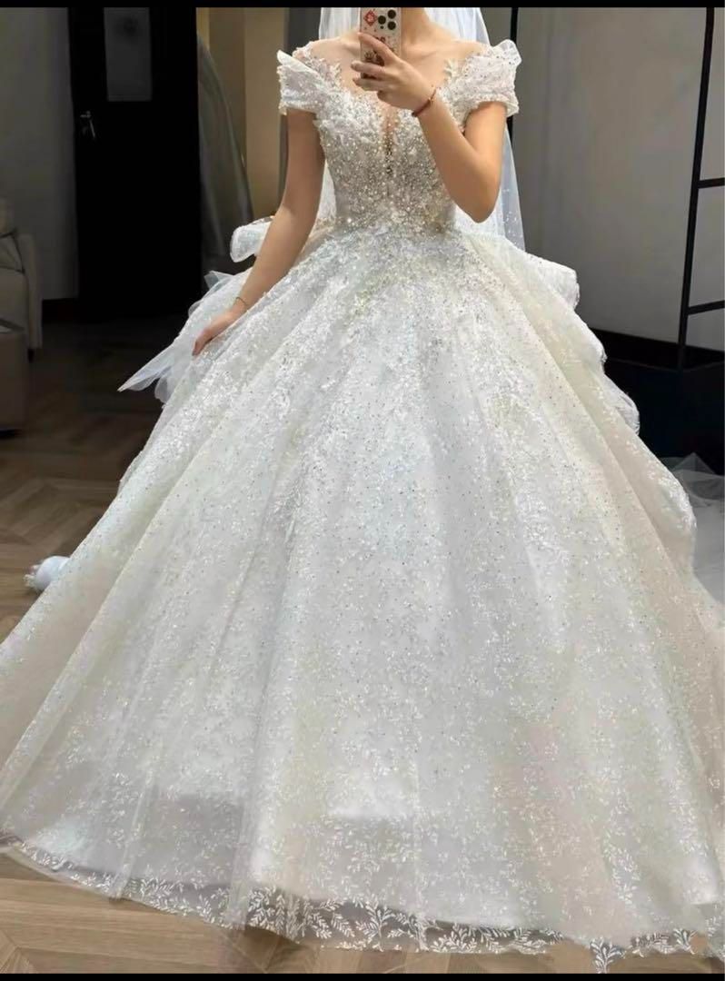 ウェディングドレス キラキラストーン＆パール プリンセスライン