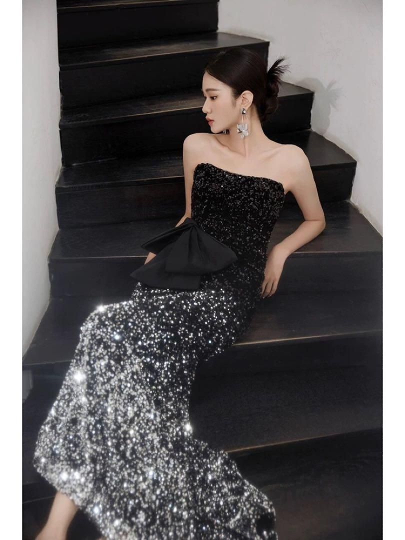 スパンコール煌めくロングドレス　パーティーで映えるマーメイドスタイル スパンコール煌めくロングドレス パーティーで映えるマーメイドスタイル