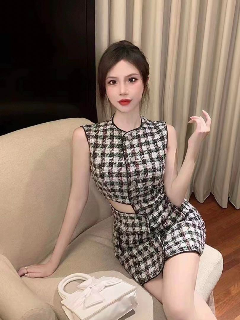 夏秋コーデ ミニツイードワンピースセクシー 女子会デート - メルカリ