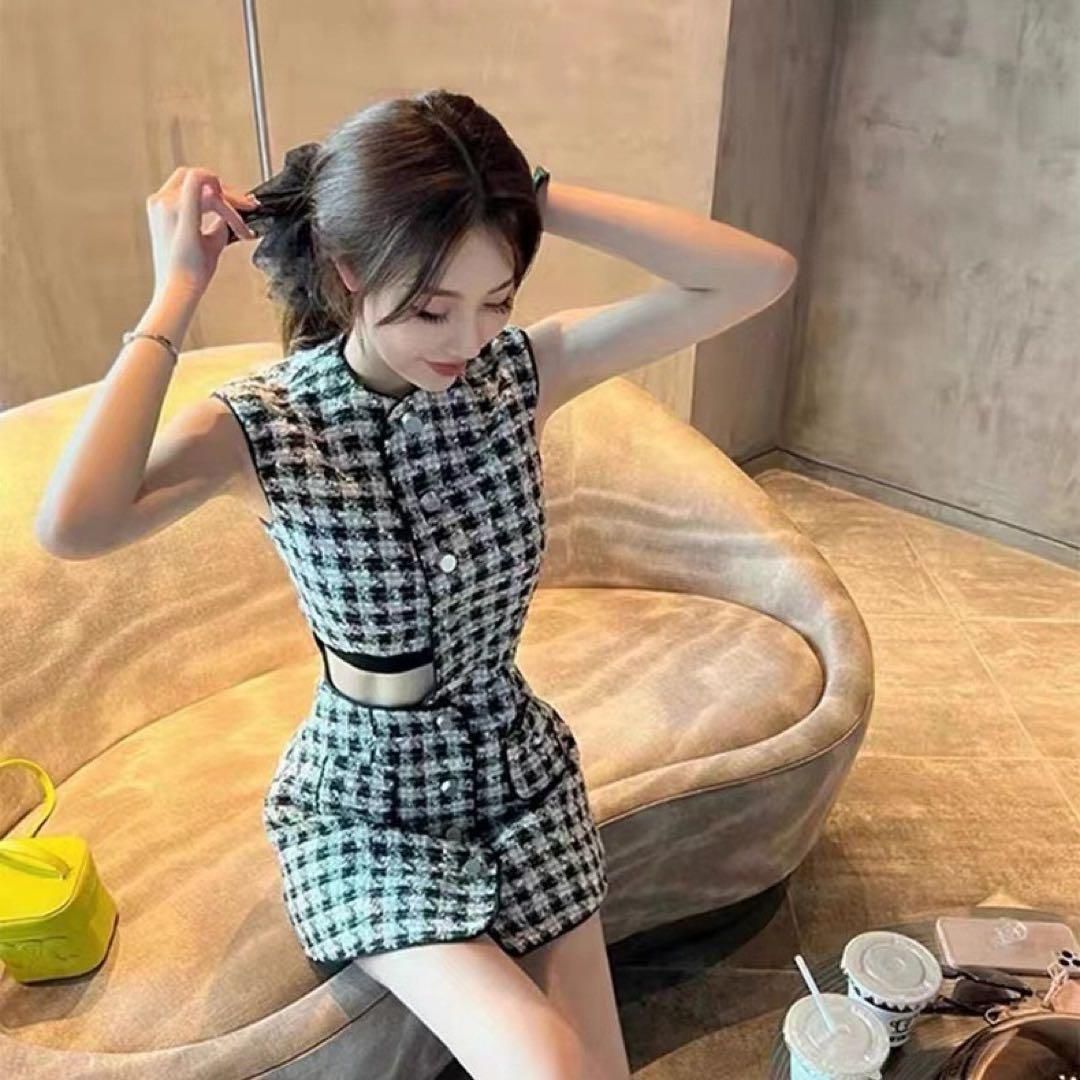 夏秋コーデ ミニツイードワンピースセクシー 女子会デート