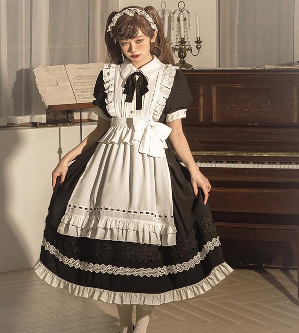 尚基製造 メイド服 クラシカル ロング ワンピース ロリータ 正統 ドレス ハロウィン 仮装 レディース コスプレ 蝶結ぶ パーティー イベント喫茶店 遊園地