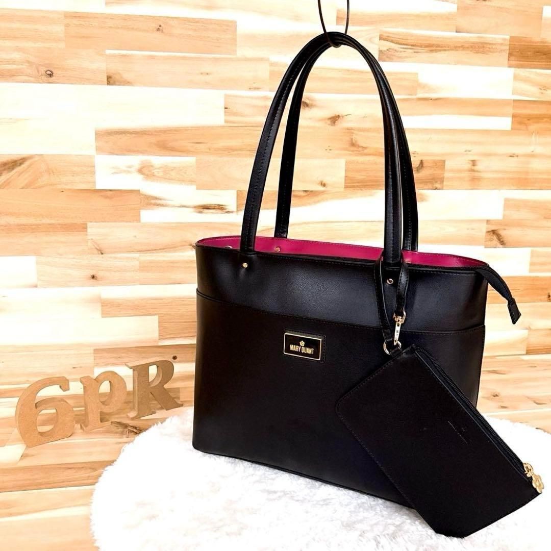 まりーくゎんと MARYQUANT ポーチ トートバッグ A4 収納可通勤 黒