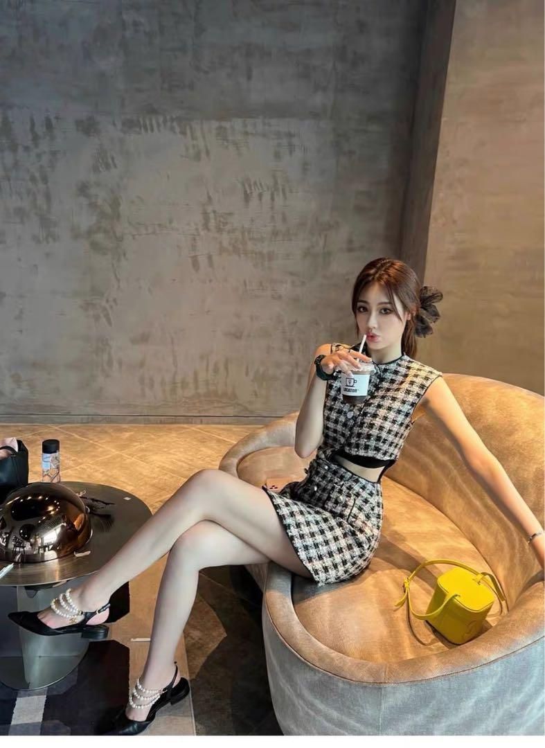  春夏コーデ ミニツイードワンピースセクシー 女子会デート ノースリーブ ミニワンピース