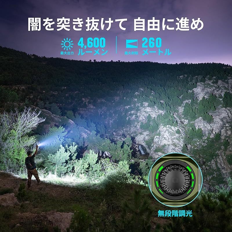 OLIGHT オーライト Seeker 4 Pro LEDライト 懐中電灯 超明るい4600ルーメン 最長射程260m 充電式 Type-C充電 防災 アウトドア 工事用 高耐久 防水IPX8 耐衝撃 残量表示 キャンプ 登山 夜釣り 停電対策 非常用 OD