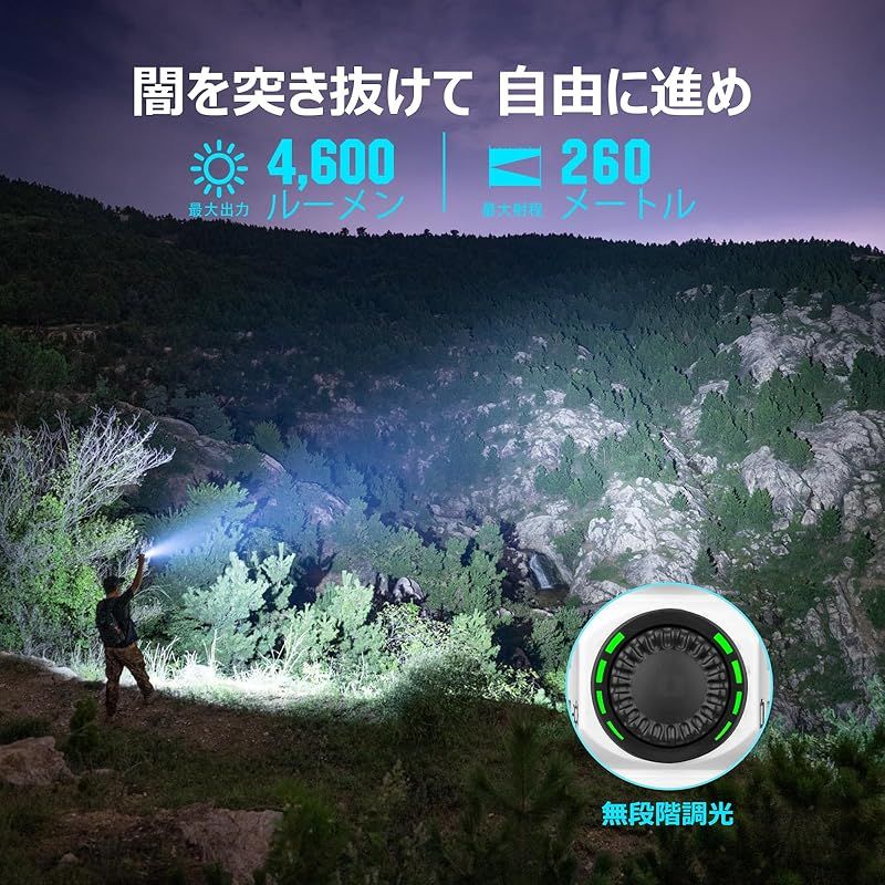 OLIGHT オーライト Seeker 4 Pro LEDライト 懐中電灯 超明るい4600ルーメン 最長射程260m 充電式 Type-C充電 防災 アウトドア 高耐久 防水IPX8 耐衝撃 残量表示 キャンプ 登山 夜釣り 停電対策 非常用 White