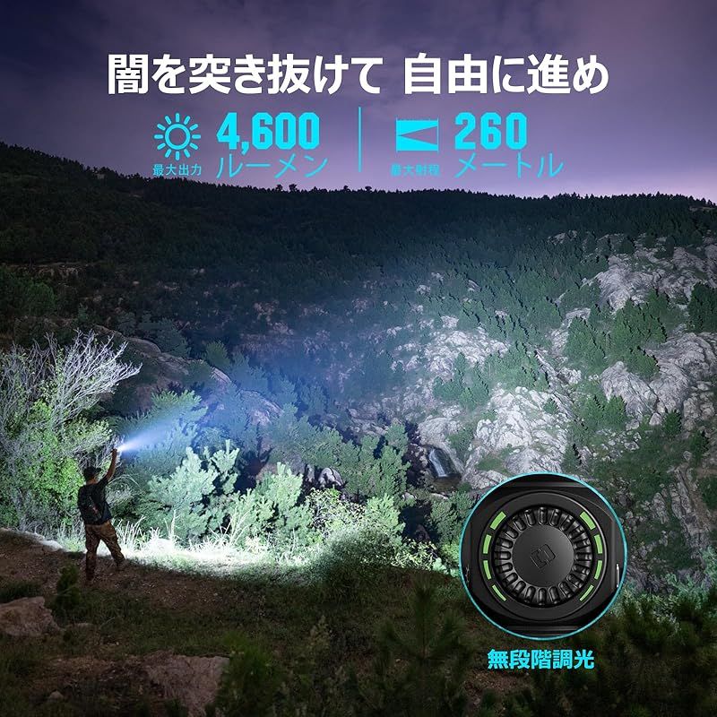 OLIGHT オーライト Seeker 4 Pro LEDライト 懐中電灯 超明るい4600ルーメン 最長射程260m 充電式 Type-C充電 防災 アウトドア 工事用 高耐久 防水IPX8 耐衝撃 残量表示 キャンプ 登山 夜釣り 停電対策 非常用 Bl