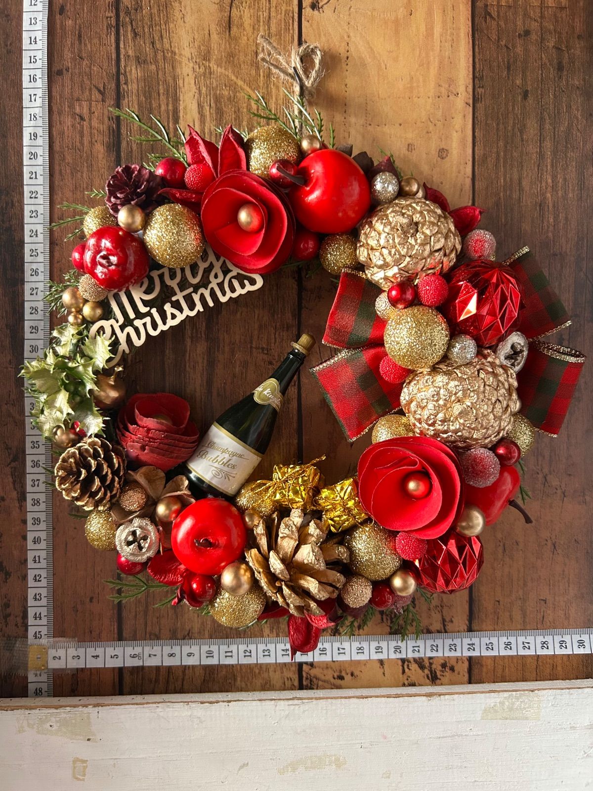 7-167 リース Xmas Christmas ドアリース 玄関リース 木の実のリース BAR 大人 三日月リース 店舗 什器 ディスプレイ