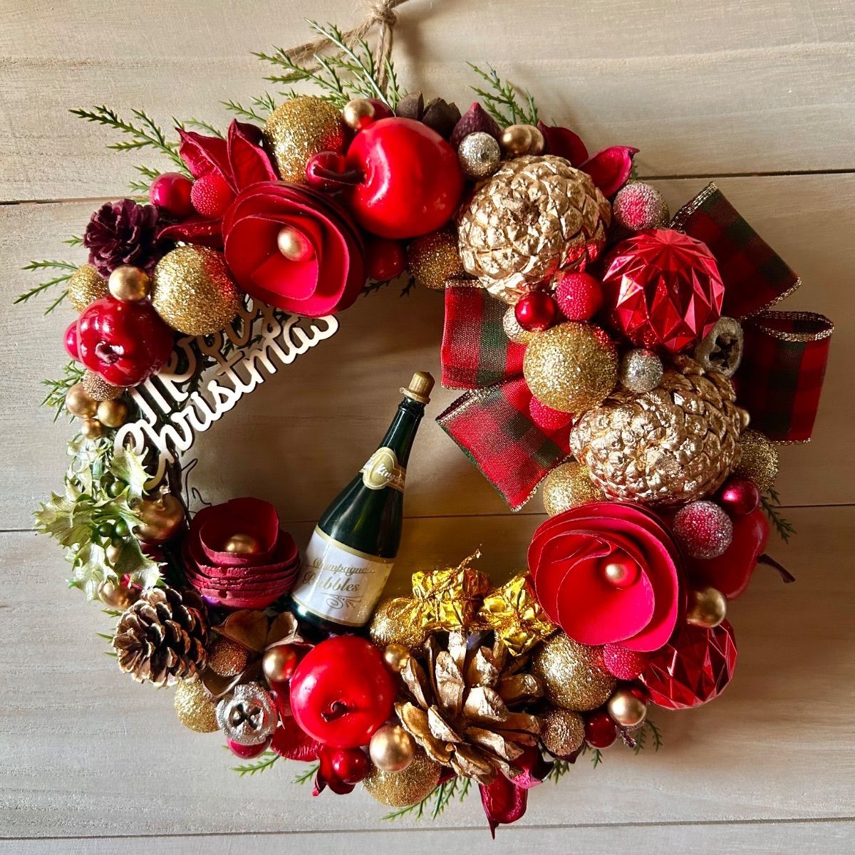 7-167 リース Xmas Christmas ドアリース 玄関リース 木の実のリース BAR 大人 三日月リース 店舗 什器 ディスプレイ