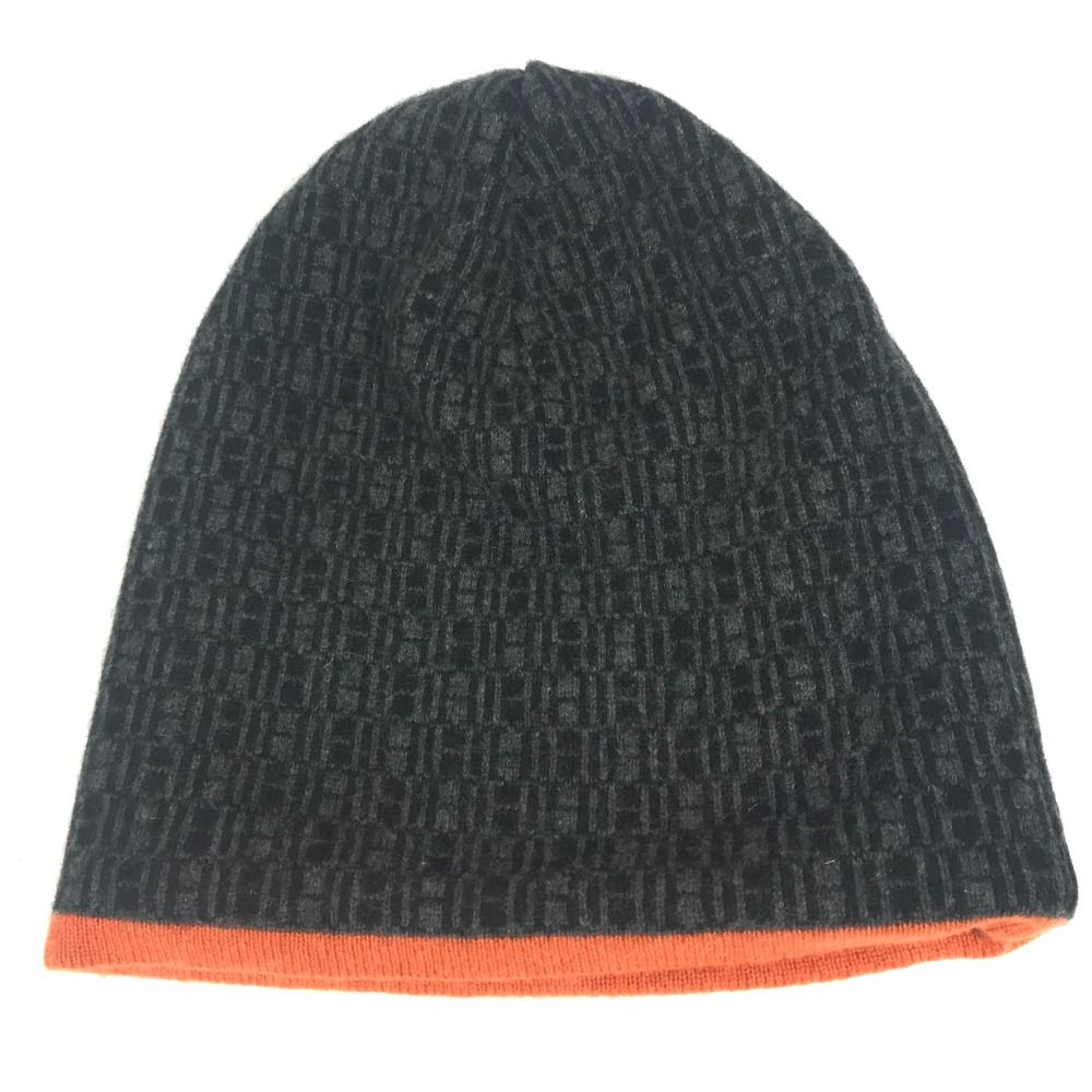  HERMES エルメス ニット帽 Hロゴ カシミヤ ブラック ニット帽 ビーニー 帽子