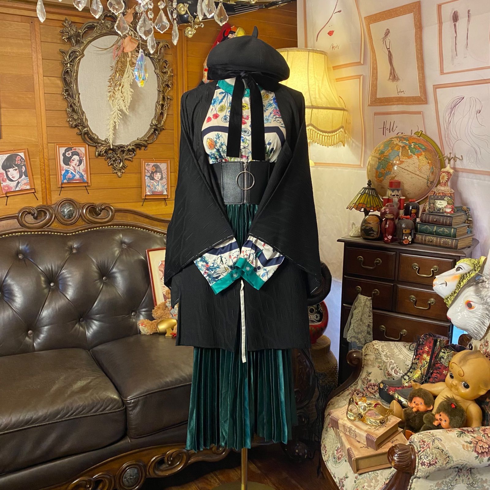 和洋折衷コーデ 道行コート セレクト5点セット 漆黒に咲く静 C 676