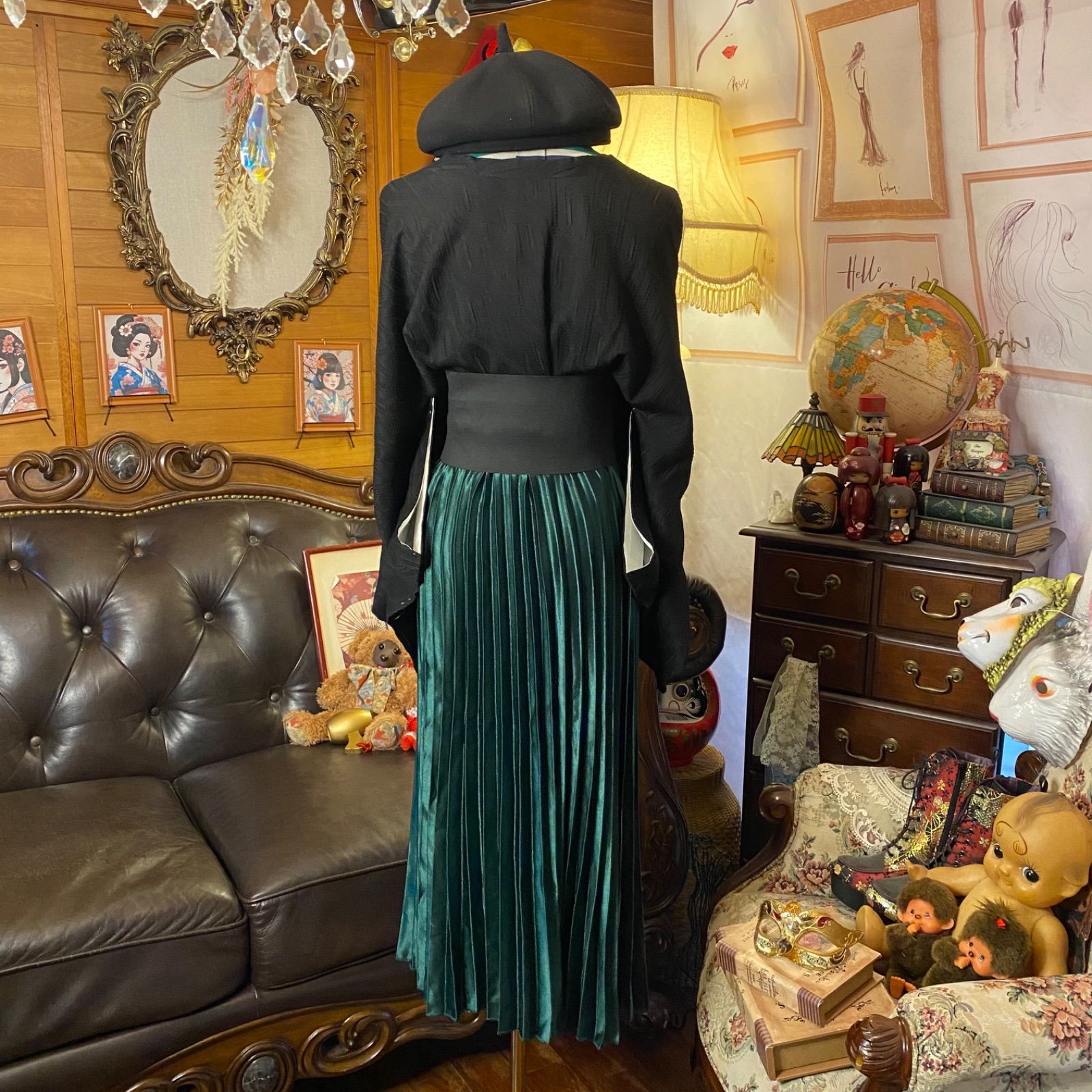  和洋折衷コーデ 道行コート セレクト5点セット 漆黒に咲く静 C 676 羽織 着物 浴衣