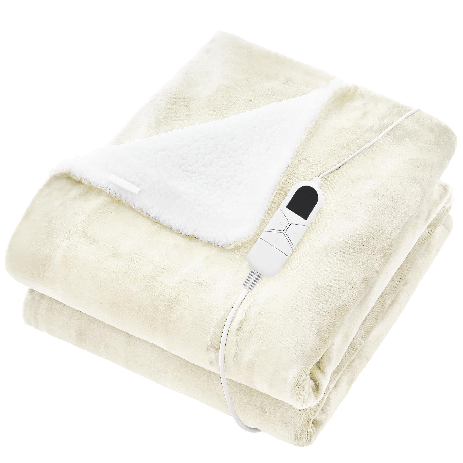 Housecover 電気毛布 掛け 敷き 両面使用 フランネル シープボア 3分速暖 電気ひざ掛け 洗える 10段階温度調節可 10段階タイマー 頭寒足熱 ダニ退治 省エネ 丸洗い可 室温センサー 暖房器具 PSE認証済み 180 130 cm