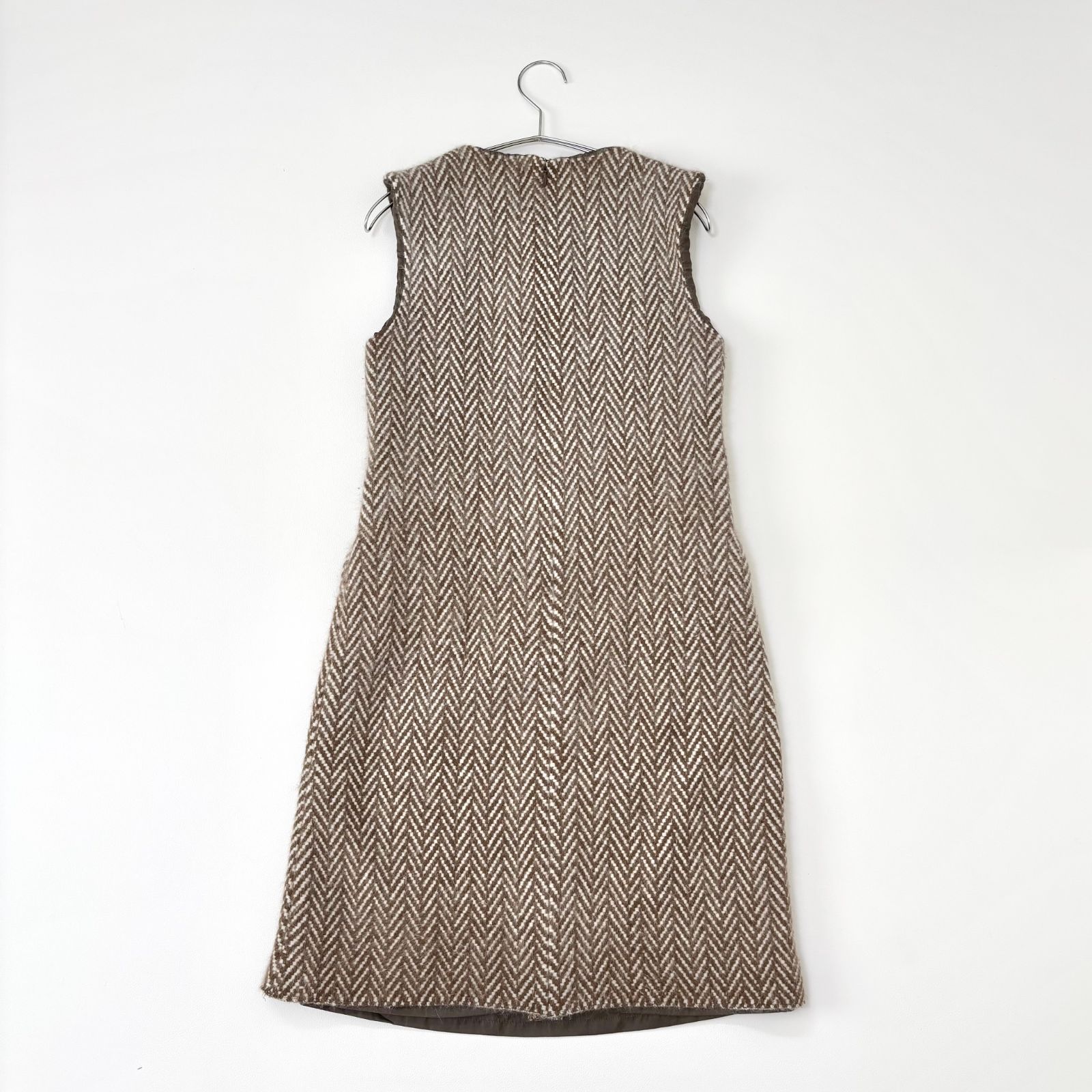 ミナペルホネン ブラック ノースリーブ　ワンピース mina perhonen／ミナペルホネン abeille ヘリンボーン ノースリーブ