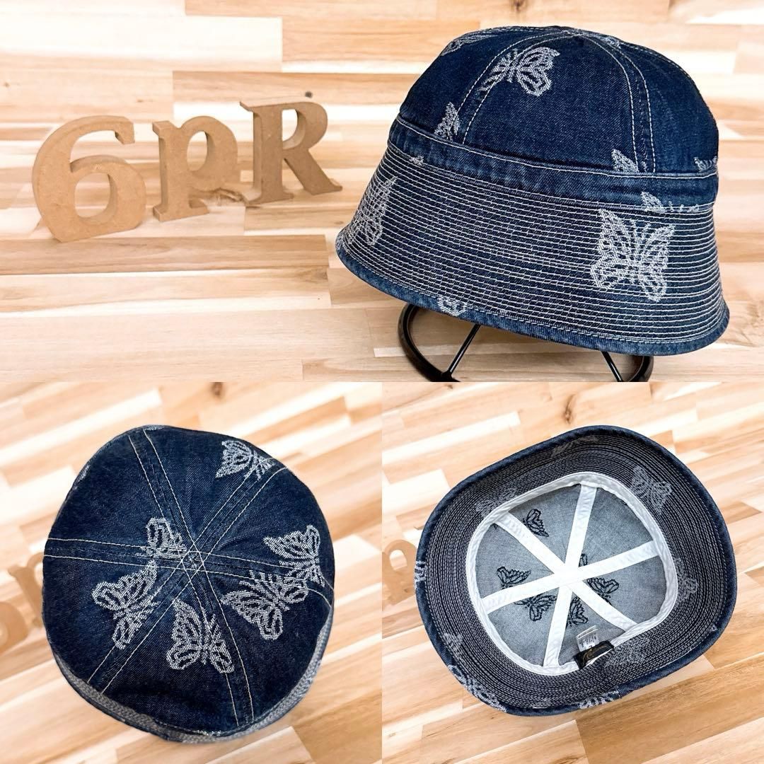 ニードルズ インディゴ デニム 蝶々 セーラーハット L 紺ネイビー 総柄 ちょうちょ バタフライ ステッチ