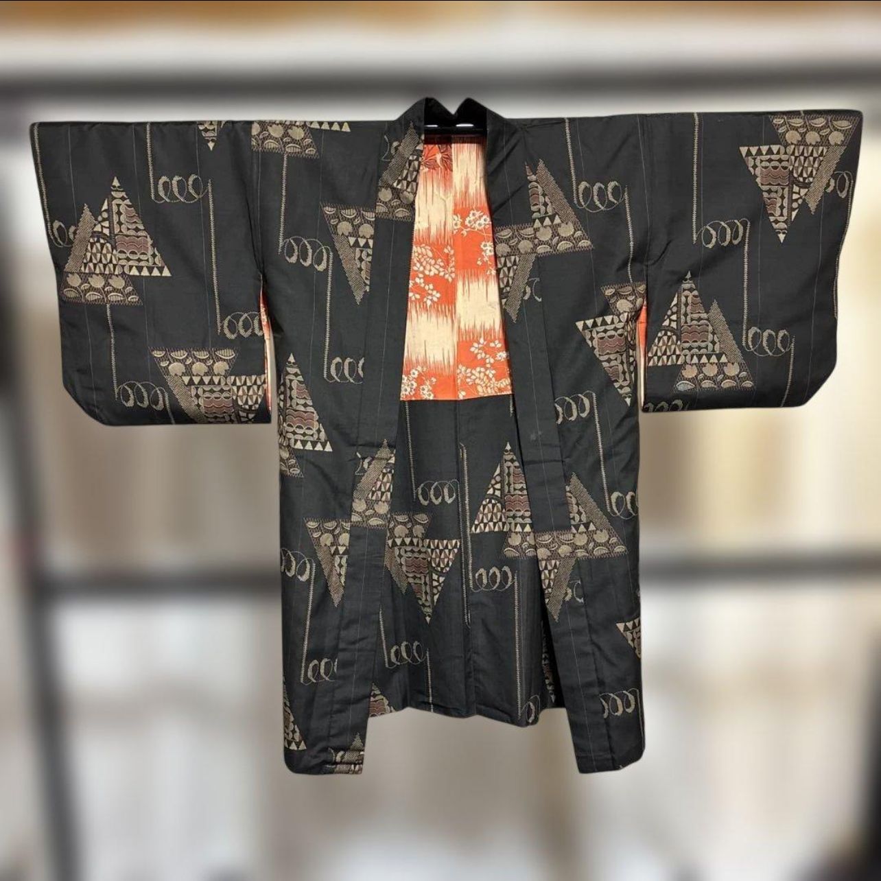  比較的 袷 正絹 大島紬 長羽織 一元式 多分本場奄美大島紬 Good Condition Silk Oshima Tsumugi Long Haori Ichigen-shiki Weave Probably Amami Os 羽織 着物 浴衣