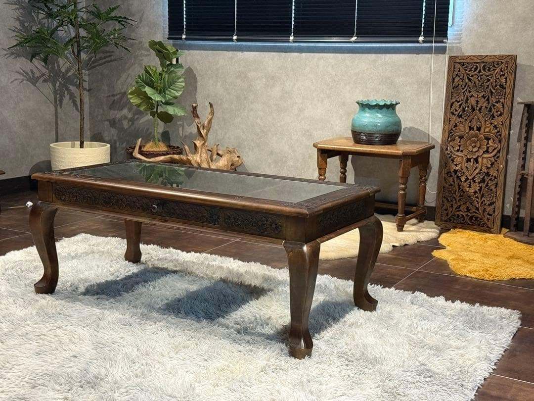 アジアン クラシック ヴィンテージ 猫脚 センターテーブル 引き出し付 YZ