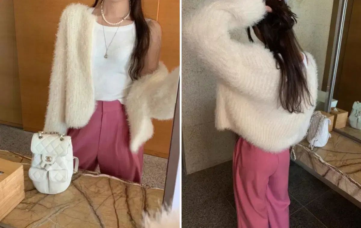 ポスター アルパカ ファー カーディガン - アイボリー