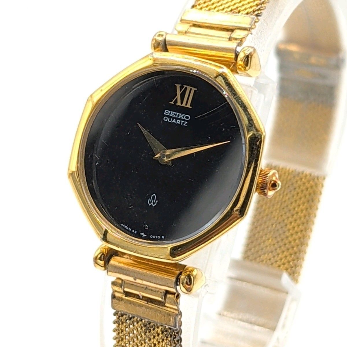 SEIKO 43-0110 Watch Quartz Ladies Round Gold Black dial Y2K 00S