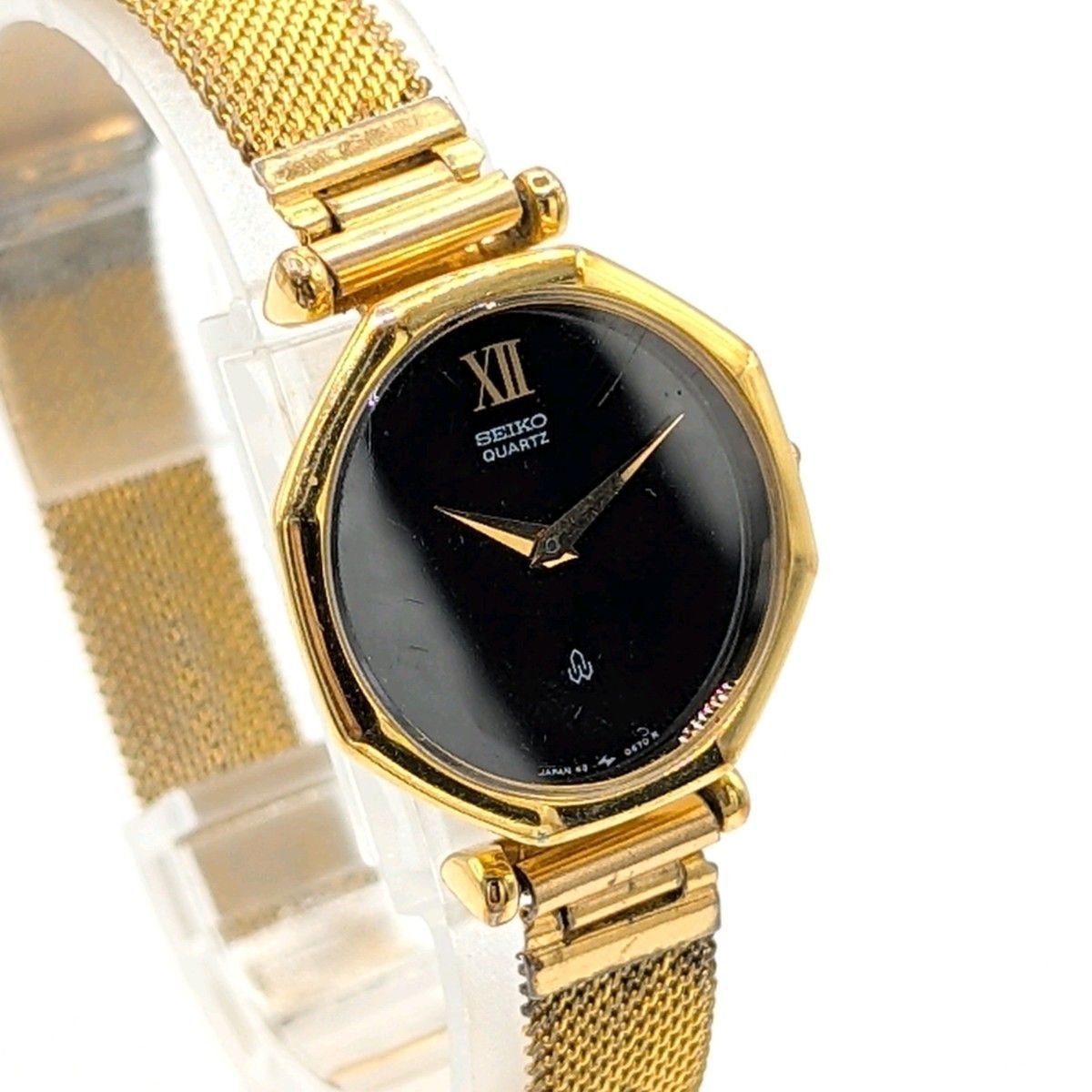 SEIKO 43-0110 Watch Quartz Ladies Round Gold Black dial Y2K 00S