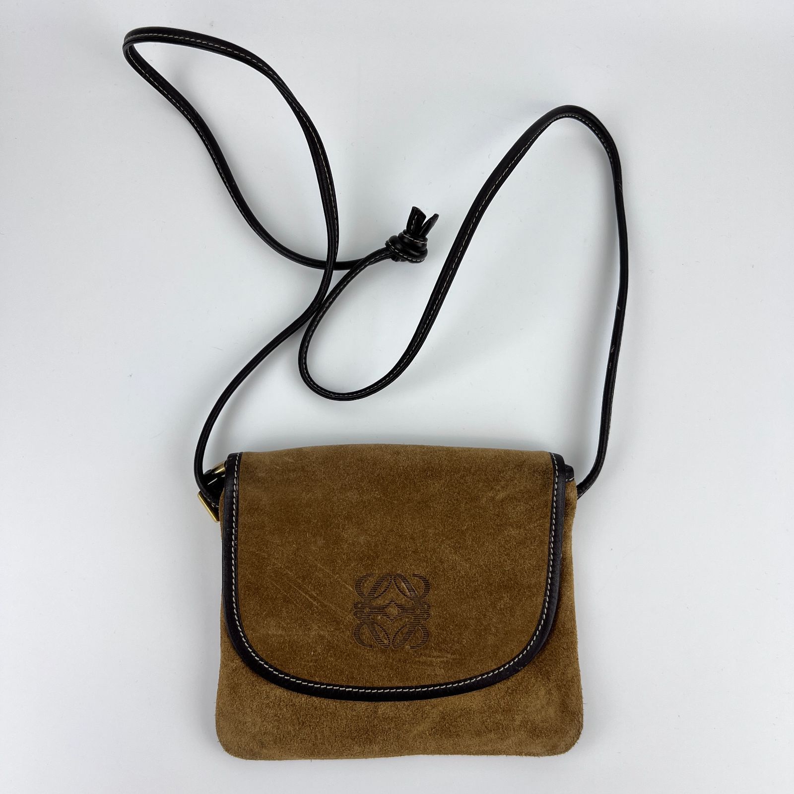 中古】LOEWE ロエベ アナグラム ショルダーバッグ ブラウン スエード