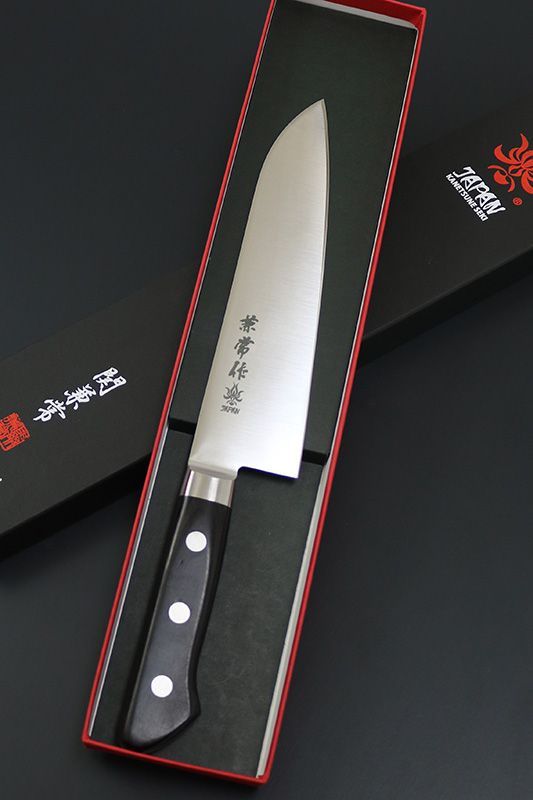 関兼常作 AUS-10 モリブデン鋼 口金付黒合板柄 三徳 180mm KC-185 シェフナイフ 庖丁 キッチンツール 軽量