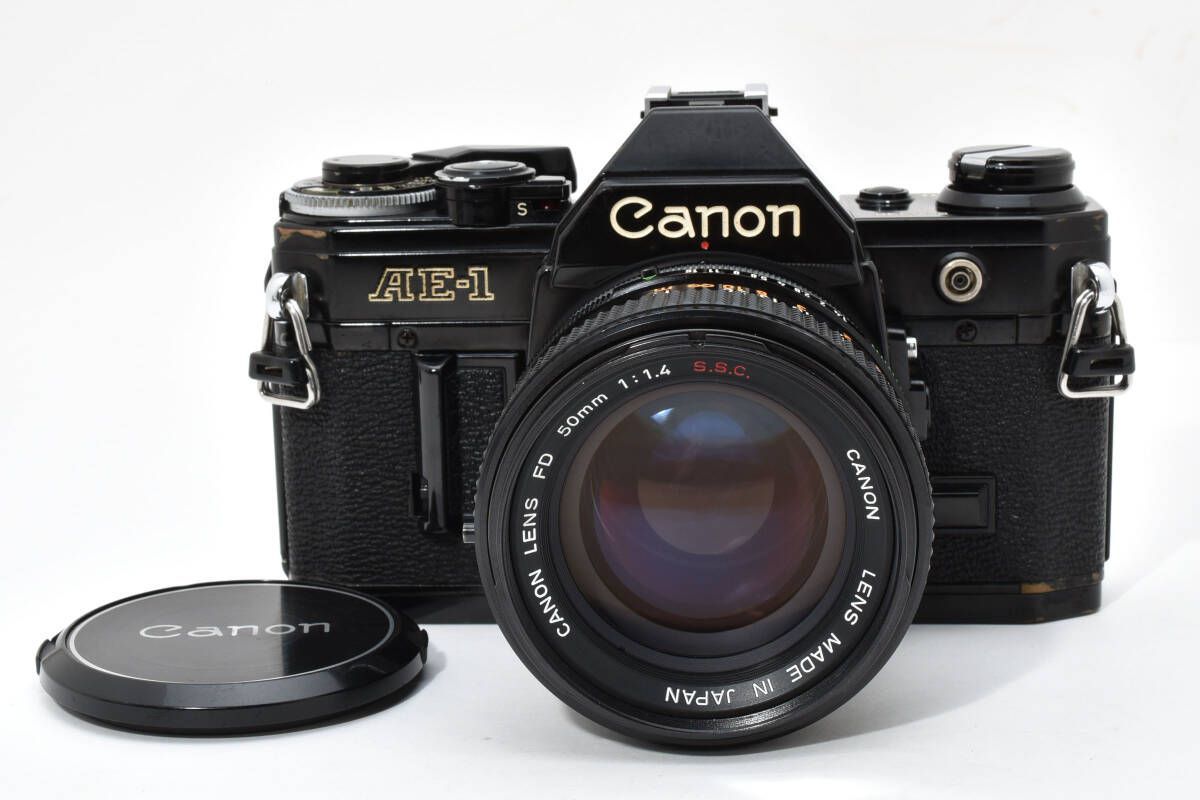 モルト交換済 キヤノン Canon AE-1 ブラック ボディ FD 50mm F1.4 S.S.C. フィルム一眼 W1144 AW2549