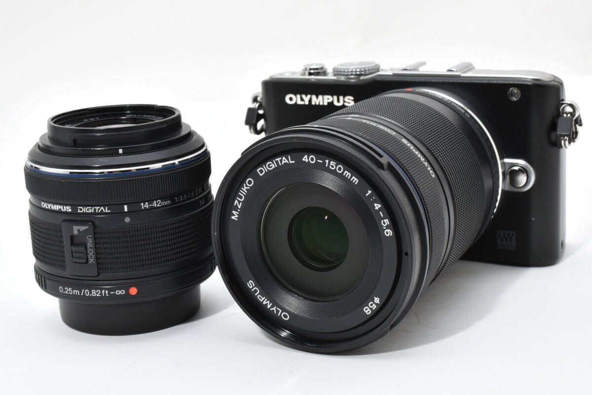 ショット数15082枚 オリンパス OLYMPUS PEN Lite E-PL3 ブラック ダブルズームキット 14-42mm 40-150mm W1111 AW2551