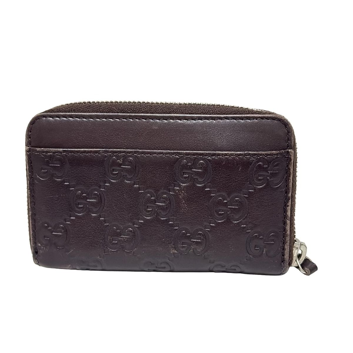 GUCCI グッチ コインケース シマライン 256810 ダークブラウン ラウンドファスナー キーリング付き レザー