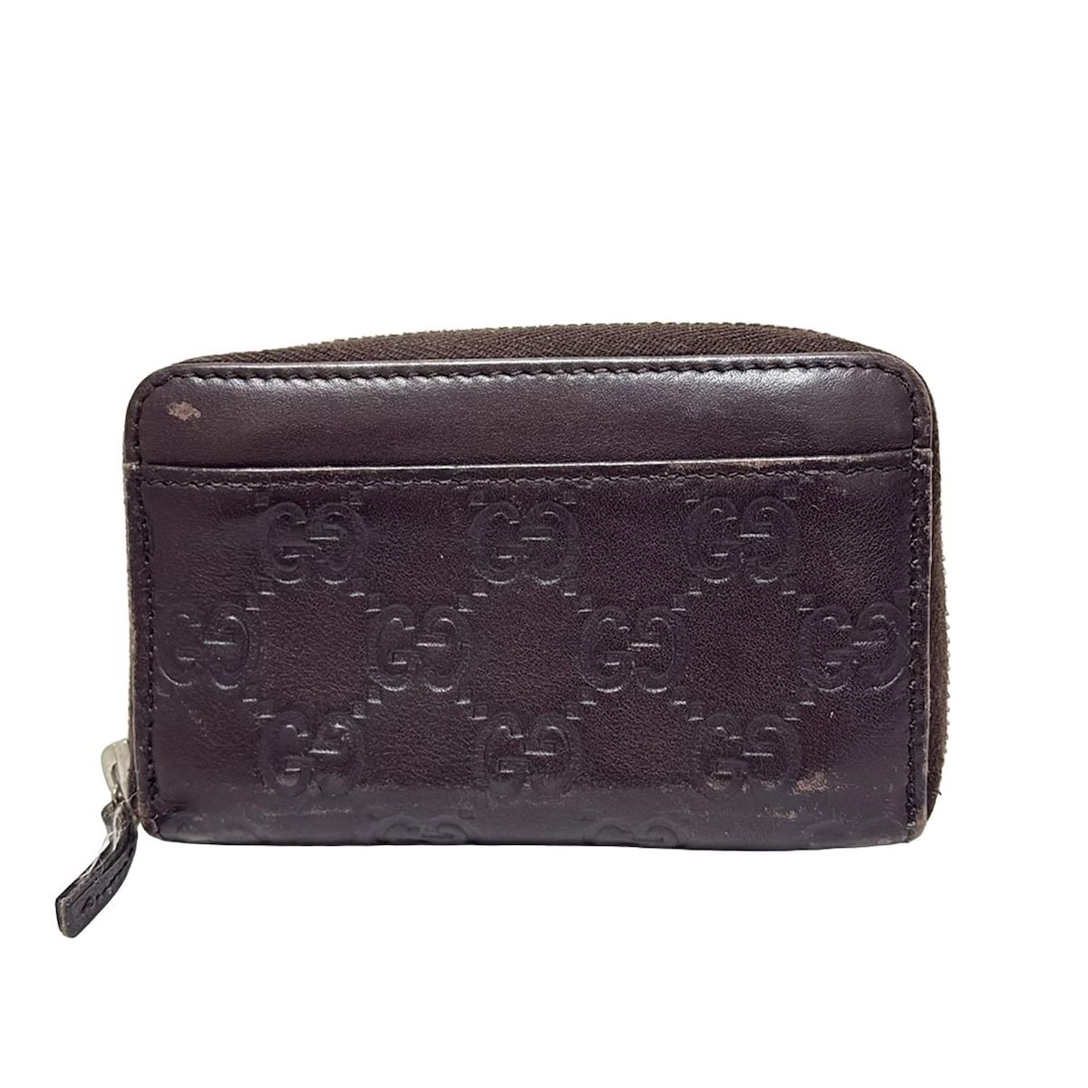 GUCCI グッチ コインケース シマライン 256810 ダークブラウン ラウンドファスナー キーリング付き レザー