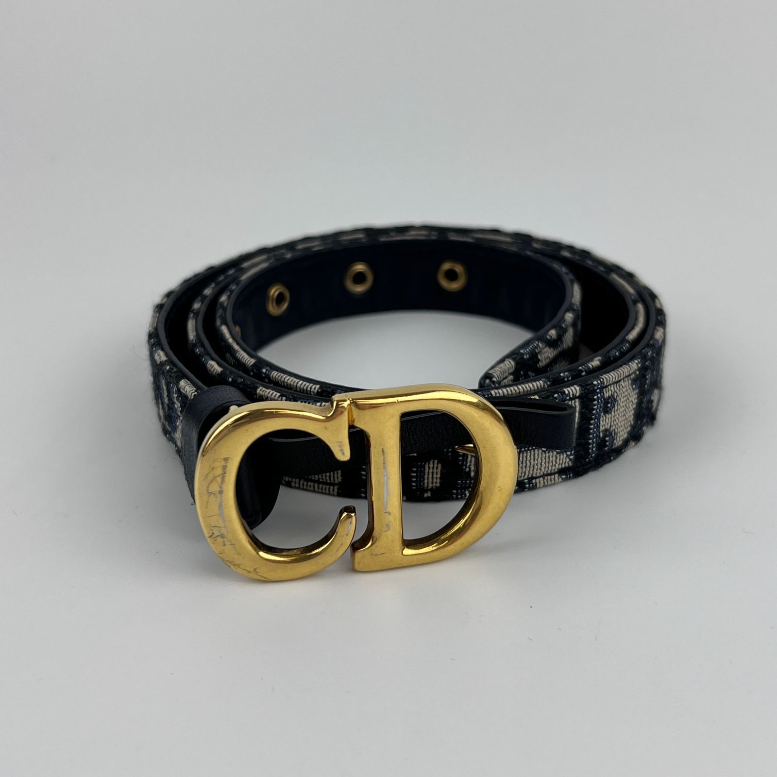 Christian Dior クリスチャンディオール トロッター ベルト 75 レザー キャンバス ネイビー ヴィンテージ レディース HIBUOCHI VINTAGE