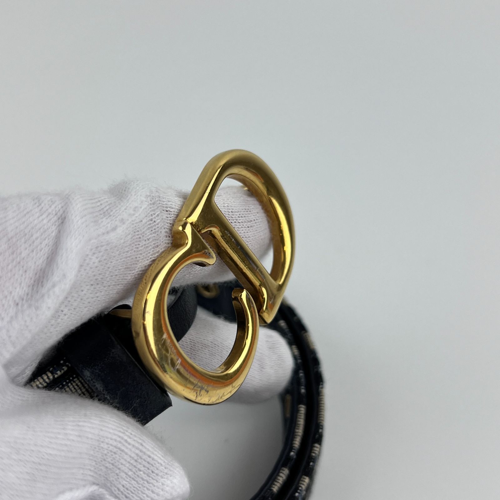 Christian Dior クリスチャンディオール トロッター ベルト 75 レザー キャンバス ネイビー ヴィンテージ レディース HIBUOCHI VINTAGE