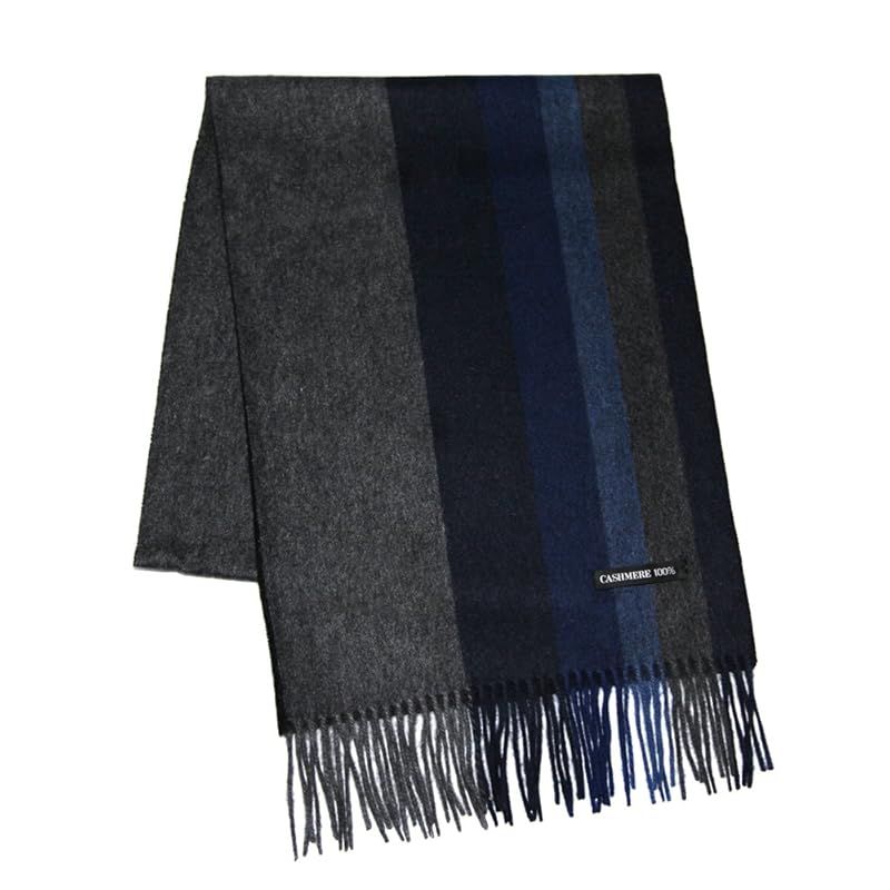 Cashmee034 OUTLET カシミヤ 100% グラデーションボーダー リバーシブル マフラー Neptune カシミア アウトレット GRAY×NAVY 75 ネイビー